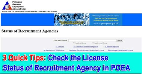 Updated List of Licensed Recruitment Agencies for .